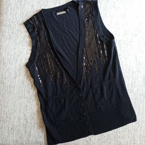 BB Dakota Black Sequined Y2K V-neck Sweater Vest M